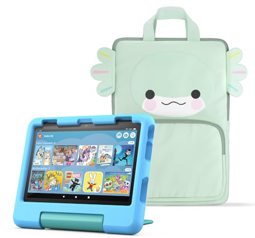 Amazon Fire HD 8 Kids-Tablet (Neueste Generation), für Kinder von 3-7 J. | 13 Std. Akkulaufzeit, 32 GB, blau (2024) + Tragetasche für Amazon Kids-Tablets