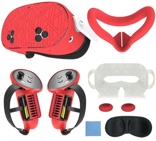 Gettimore Silicone Protective Cover Set 7 in 1 for Meta 3S VR Headset – Includes Host, Handle, Lens & Joystick Covers with Anti-Leakage Nose Pad – Compatible with 3 Accessories, Black