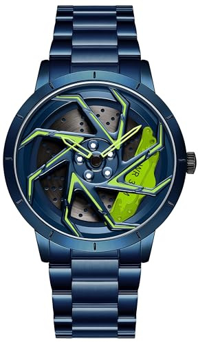 Gosasa Herren-Rennuhren, drehbar, Auto, Felge, Radnabe, Design, Sportuhren, Edelstahl, wasserdichte Uhr