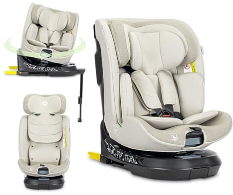 Lorelli Kindersitz drehbar 360 Grad i-Size 40-150cm mit Isofix, Mitwachsender Baby Autositz Solaris, Gruppe 0+/1/2/3, 0-12 Jahre, 0-36 kg, Auto Babysitz ab Geburt, 5-Punkt-Gurt, Beige