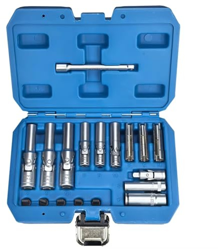 Socket Set 18PC 3/8 1/4 Drive Glow Plug Removal Socket Set Thin Slotted Tool Kit 8mm 9mm And 10mm Deep Sockets Replacement Tool Kit