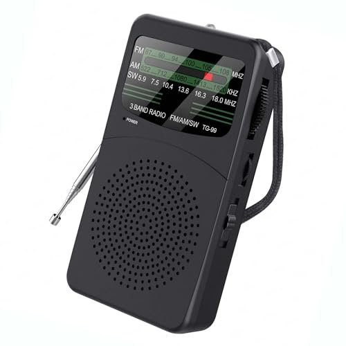 Radio a Pilas, Radio Portátil Pequeña FM/Am/SW con LED, 1 Pieza | Transistores Radio Portatil Pequeña con Clip Trasero para Personas Mayores, Viajes y Emergencias, No Incluye Pilas