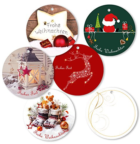 25er Pack Geschenkanhänger Frohe Weihnachten rund ca. Ø 95 mm verschiedene Motive, Anhänger, Weihnachtsanhänger, Geschenkkarte, Geschenkkärtchen, Anhängeetikett, Topper