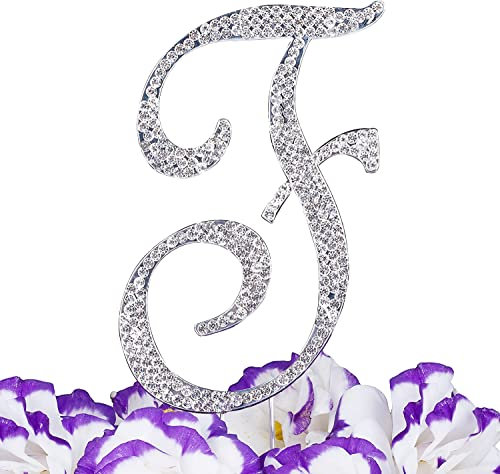 LOVENJOY Cake Topper Hochzeit Personalisierter Buchstabe Letter F Tortendeko Silber Kristall Strass Initiale Hochzeit Verlobung Geburtstag Brautdusche Metall Tortendekoration, Geschenkbox-Packung