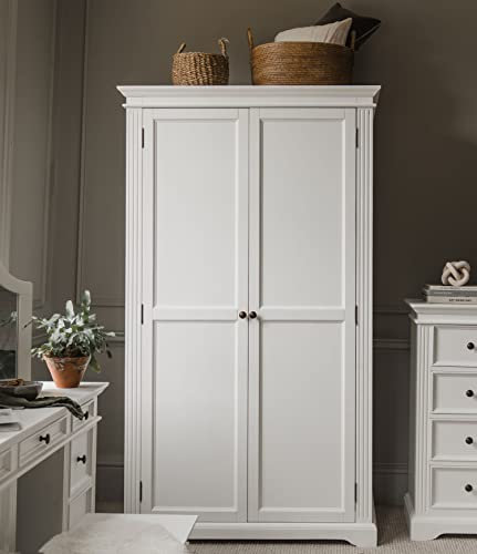 Gainsborough Double Wardrobe. Large Solidly built white wardrobe with 2 doors, top shelf and hanging rail. QUALITY