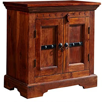 MASSIVMOEBEL24.DE Oxford Kommode Akazie 65x36x65, Farbe:Dunkelbraun lackiert, Größe:65x36x65 cm (BxTxH)