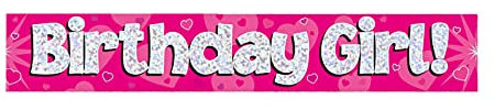 OakTree 625273 Holografisches Banner mit Aufschrift Birthday Girl, Rose, 274 cm