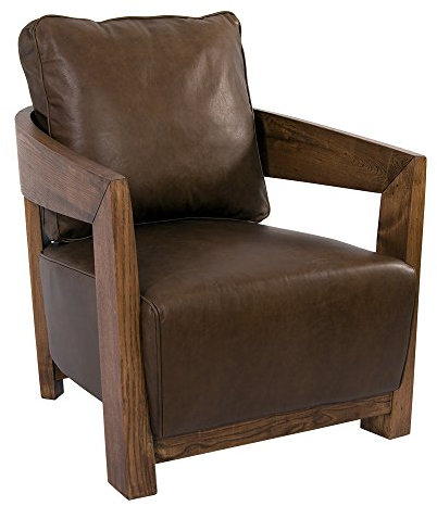 Vintage Line Clubsessel Cedric Holz und Leder Chocolate Brown Sessel Ledersessel Design