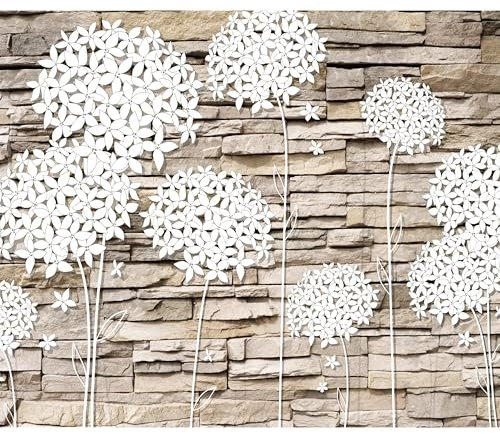 decomonkey Fototapete Steinwand Stein 350x256 cm XL Tapete Fototapeten Vlies Tapeten Vliestapete Wandtapete moderne Wandbild Wand Schlafzimmer Wohnzimmer Pusteblume Blumen
