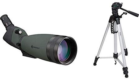Bresser wasserdichtes Spektiv Pirsch 25x-75x100 & Amazon Basics Leichtes Stativ, bis 1,52 m, inkl. Tasche