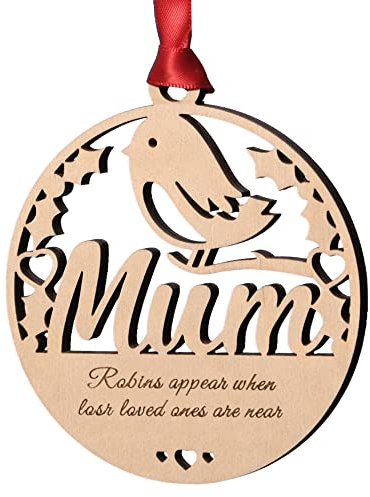 Alphabet barn Mum Memorial Christmas Tree Decoration Robin Plaque Wooden Bauble Remembrance Robin In Loving Memory Gift