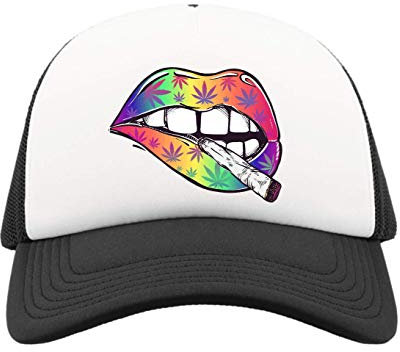 Iprints Rainbow Lips Smoking Grass Rainbow Lipstick Joint Trucker Baseball Cap One Size