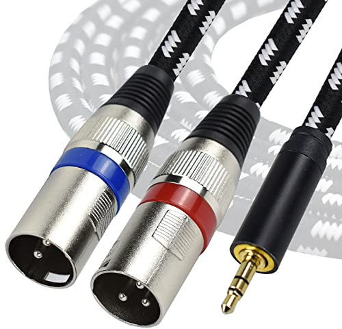 10ft Dual XLR to 1/8 Stereo AUX Cable, 3meter Double XLR Male y Splitter Cord to 3.5mm TRS Mini Headphone Jack, OFC Shield no Hum no Buzz, for Studio Monitor Speakers, Laptop, DMX Adapter