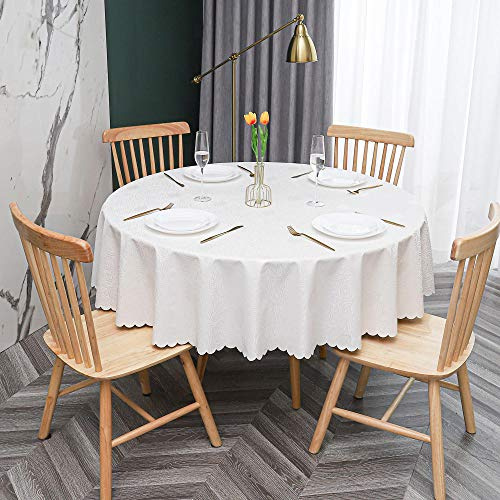 PVC Tischdecke Runde Fleckabweisende Und Wasserdichter Esstisch Outdoor Tischdecken BläTter Weiß-120cm