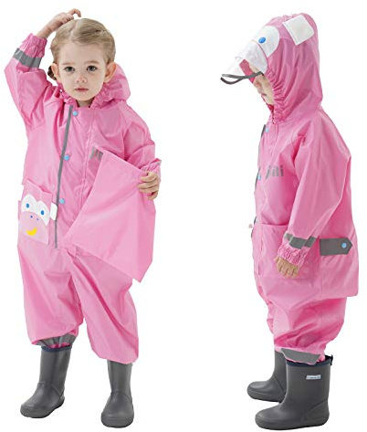 Baogaier Enfant Combinaison de Pluie Fille Imperméable à Capuche Manteau de Pluie Poncho 3D Animal Dessin Animé Mignon Cape Pluie Respirant Léger Bande Réfléchissante Singe Schéma Rose 4-6 Ans