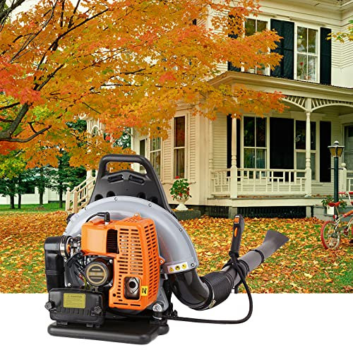 63CC 2-Stroke Petrol Leaf Blower Leaf Shredder Back Leaf Blower Garden Blower 6800 RPM with Backpack Cable Harness for Cleaning Leaves, Street Dust, Rubbish etc