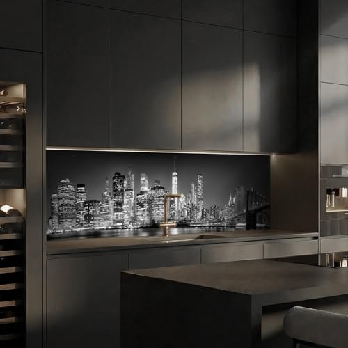 dedeco Küchenrückwand New York V2 260x60cm Acrylglas 3mm Spritzschutz Küche | Wasserfeste Küchenrückwand, 3 mm Acrylglas – fugenloser Fliesenersatz, pflegeleicht, Spritzschutz für Herd & Spüle