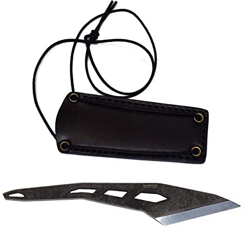 BPS Knives Kiridashi - Couteau à Lame Fixe Squelette avec Étui en Cuir Véritable de Cou à Lame Fixe pour l'Extérieur - Couteau de Camping en Acier au Carbone