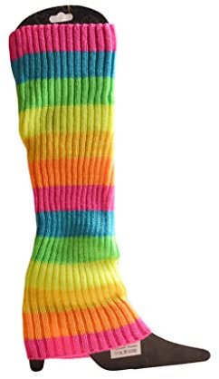 QIRUN Damen-Socken, gerippt, gestrickt, Neonfarben, gestreift, Stiefelbündchen, Ballett, lange Socken, ca. 41 cm