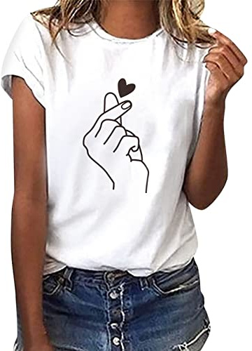 heekpek Camiseta Manga Corta Mujer Blanca Basicas T-Shirt Mujer Algodon Casual Cuello Redondo Camiseta de Verano con Estampado