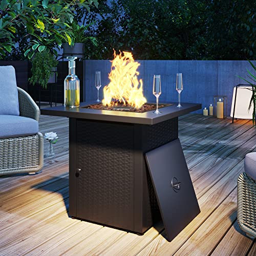 Outdoor-Feuerstellentisch mit Propangas/Butangas, mit Lavastein, Stahlplatte für Rattan-Optik, Esstisch, Bartisch, Couchtisch