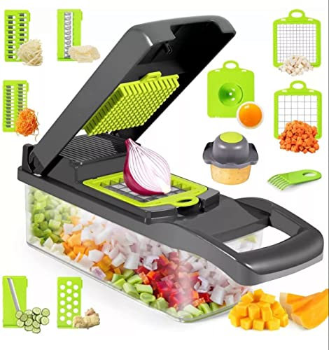 13 in 1 Super and Professional Vegetable Chopper, Onion Chopper, Food Chopper, Multifunctional Vegetable Cutter Veg Onion Dicer Salad Chopper Potato Cutter - Egg Slicer Yolk Separator Peeler (Green)