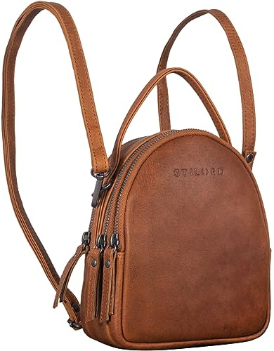 STILORD Stacy Rucksack Handtasche Damen Klein Mini Daypack Lederrucksack Vintage Backpack aus Leder für City Ausgehen Shopping Frauen Tagesrucksack Echtleder Farbe:Toretto - Dunkelbraun