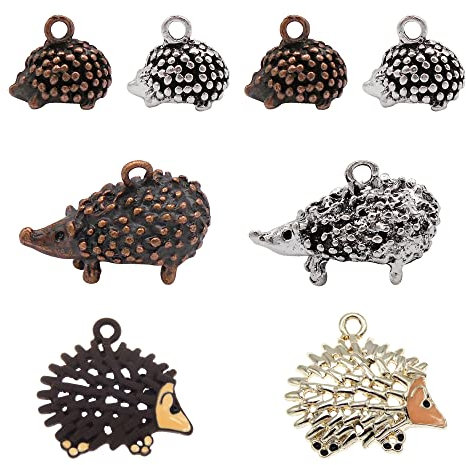 Julie Wang 30 Stück gemischter Emaille-Igel-Charm-Silber-Tier-Anhänger für Halsketten-Ohrring-Armbänder, die große Mengen zum Basteln und Basteln herstellen