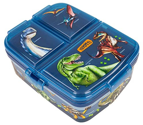 Depesche 11735- Dino Brotdose mit 3 separaten Fächern und praktischen Klipp-Verschlüssen, Lunch-Box aus Kunststoff, frei von BPA und Weichmachern