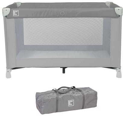 BAMBISOL Lit Parapluie Bébé 0-3 Ans | Lit Voyage léger | 120 x 60cm, Matelas et Sac de Transport Inclus | Gris