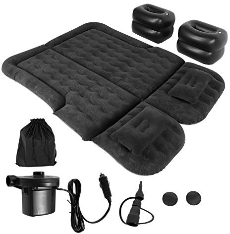 Luftmatratze für Auto mit Pumpe für den Rücksitz, für Reisen, Camping, Urlaub, aufblasbare Matratze für Auto, SUV, Universal mit zwei Luftkissen (schwarz)