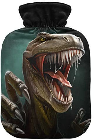 YOUJUNER Wärmflasche mit Tierischer Dinosaurier-Druck Bezug, Groß 2 Liter Heißwasserbeutel Heißwasserbeutel Bettflasche