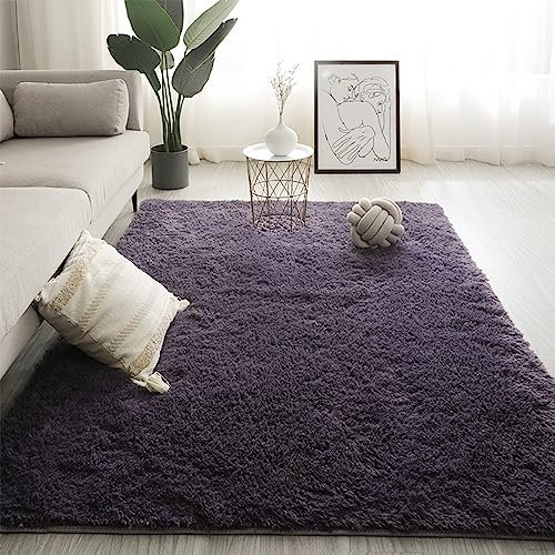 Swsen Tappeto Soggiorno Super Morbido - Tappeti Shaggy Soffice Lato Lavabile - Moderno Tappeto Inferiore Antiscivolo a Pelo Lungo Tappeti a Pelo Lungo 50 x 80CM, Grigio viola