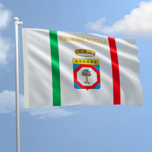 Bandiera Puglia 70 x 100 cm in poliestere NAUTICO 115 gr/mq con doppia piega perimetrale, corda e guaina. Adatto sia IN/OUT DOOR (70 x 100 cm, Puglia)