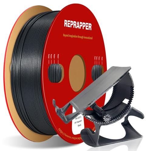 RepRapper PP Filament 1,75 mm (+/- 0,03 mm) Halbflexibles Robustes Filament 3D Drucker Filament PP 1 kg (2,2 Pfund) Spule für 3D Druck, 5 Stück Bauplatte im Lieferumfang enthalten, Schwarz
