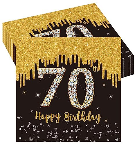 20 Stück Geburtstag 70 Servietten,70er Geburtstag Papierservietten,Happy Birthday Schwarz Gold Papier Party Servietten Tischdeko für 70. Geburtstag Mann Frau Happy Birthday Servietten Decorations