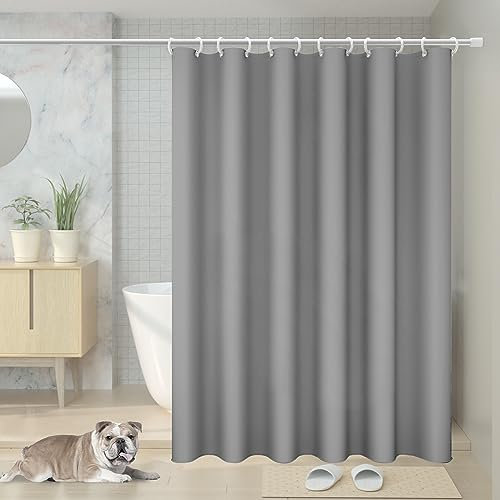 Vinabo Tenda Doccia 180 x 200 cm, Grigio Tenda da Doccia Provvista di 12 Anelli,Tenda da Doccia Senza Trapano, Doccia in Tessuto di PEVA Impermeabile Lavabile in Lavatrice