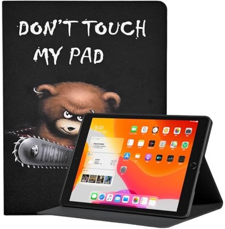Schutzhülle für iPad 7. / 8. / 9. Generation 10,2 Zoll 2019/2020/2021, schlankes PU-Leder, Klappschale, Ständer, TPU-Hülle mit automatischer Wake/Sleep, Don't Touch My Pad