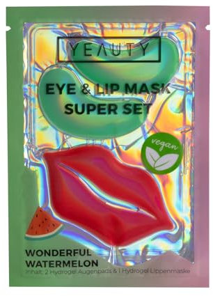 YEAUTY SUPER SET Wonderful Watermelon - EYE und LIP MASK in einem Produkt vereint! Gesichtspflegeset für Augen- und Lippenbereich in einer Anwendung - Wassermelone, Hyaluron und Kokosöl, 1 Set