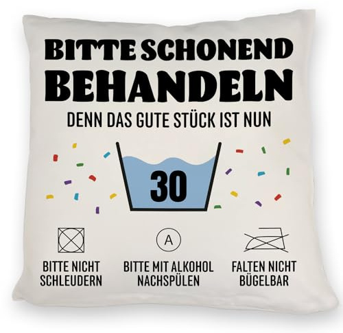 speecheese Bitte schonend behandeln - 30. Geburtstag Kissen GeburtstagsKissen für Mann Witzig 30 Jahre alt Schonwaschgang