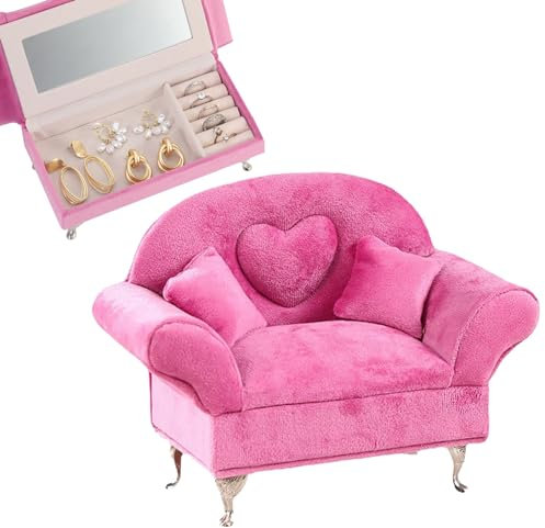 CUCUFA Juwelierbox-Abteil Öffnbares Sofa-Shape 1/6 Skala Möbel Samt staubdes Puppencouch mit Deckel Schmuckschachtel für Frauen Mädchen 2 Schmuckschatulle