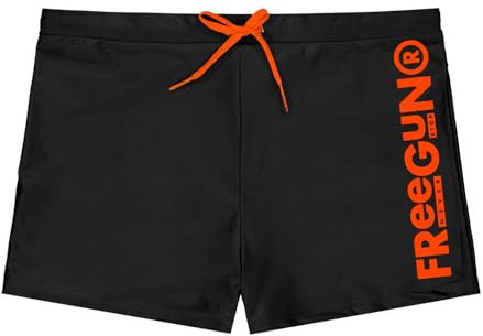 FREEGUN Maillot de Bain Homme Piscine, Boxer de Bain, Doux et Confortable, Noir, Orange, Taille M