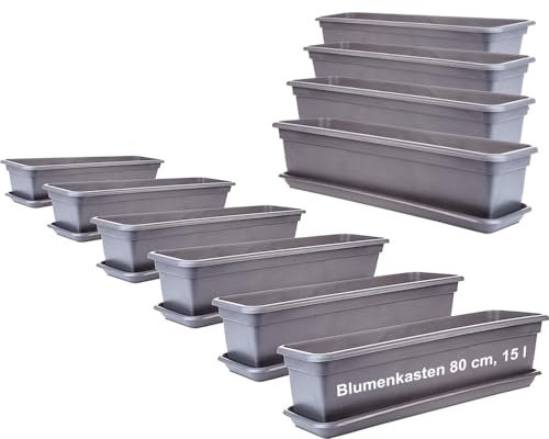 2friends Balkon Blumenkasten Set 80cm, 10er-Pack, mit Untersetzer, Kunststoff, EU-Fertigung, Anthrazit