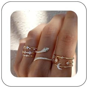 Yheakne Vintage Kristall Ringe Set: Gold Strass Schlange Ring, Mond Stern Knöchel Ringe, Offen Verstellbarer Stapelbar Fingerring - Hand Schmuck Für Frauen Und Mädchen