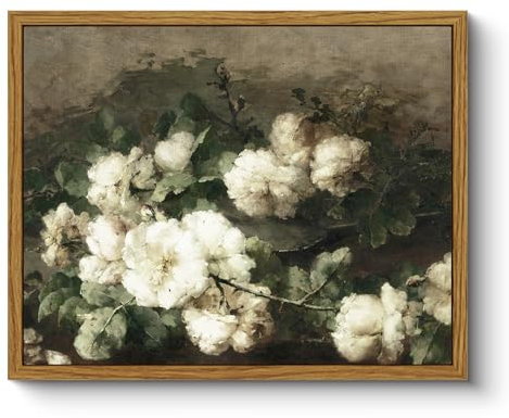 ARPEOTCY Leinwand Bilder mit Rahmen, Vintage Wandbilder, Klassisch Wand Deko Wohnzimmer Schlafzimmer Badezimmer Küche, Bauernhaus Zimmer Deko Aesthetic, Weiß Blumen Painting, 20x25cm, klein