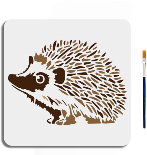 MAYJOYDIY Igel Schablone 30×30cm Große Malvorlage Für Wildtiere Mit Pinsel Wiederverwendbare Zeichenvorlage Für Nachtaktive Tiere Für Holz Stoff Wände Fenster Basteln