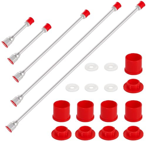 Noamus 5 Pack Airless Paint Sprayer Tip Extension Pole, Multi-Sizes Gun Tip Extension Rod with Red Guard, Universal Replacement Tool for Airless Sprayer Paint Spray Guns (40,30,20,12,7.8 Inches)