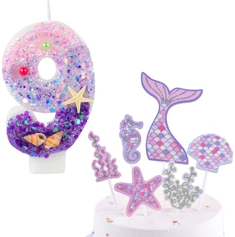 Scentoria Kerze 9. Geburtstag Mädchen, Meerjungfrau Tortendekoration, Rosa Kuchenzahl Kerze, Tortendeko (Nummer 9)