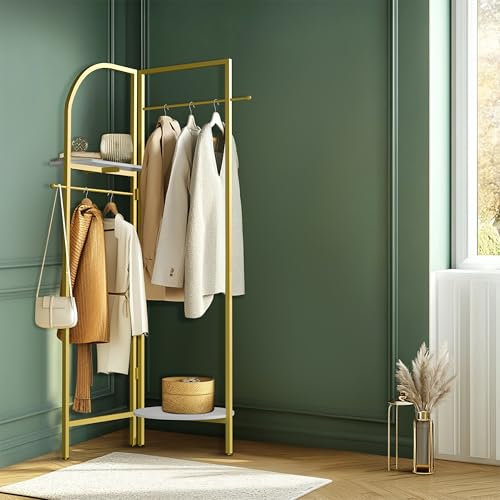 unho Porte Manteau Sur Pieds Pliable: Portant à Vêtements Pliable en Métal d’Angle Vestiaire d’Entrée Noir avec Étagère pour Chambre Salon Maison - 175x44 cm