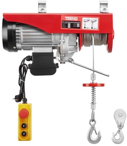 TEENO Polipasto eléctrico de 1200 W, sobrecarga, elevador, cabrestante eléctrico, 220 V, suspensión simple y doble300 kg, 600 kg, 6 m/min, 12 m/min, rojo (300 KG/600 KG)